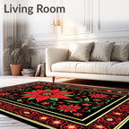 Vibrant Red Floral Garden Border Rug