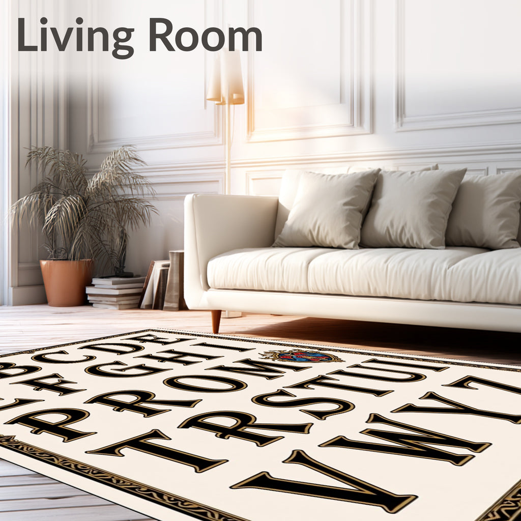 Vintage Serif Alphabet Cream Border Rug