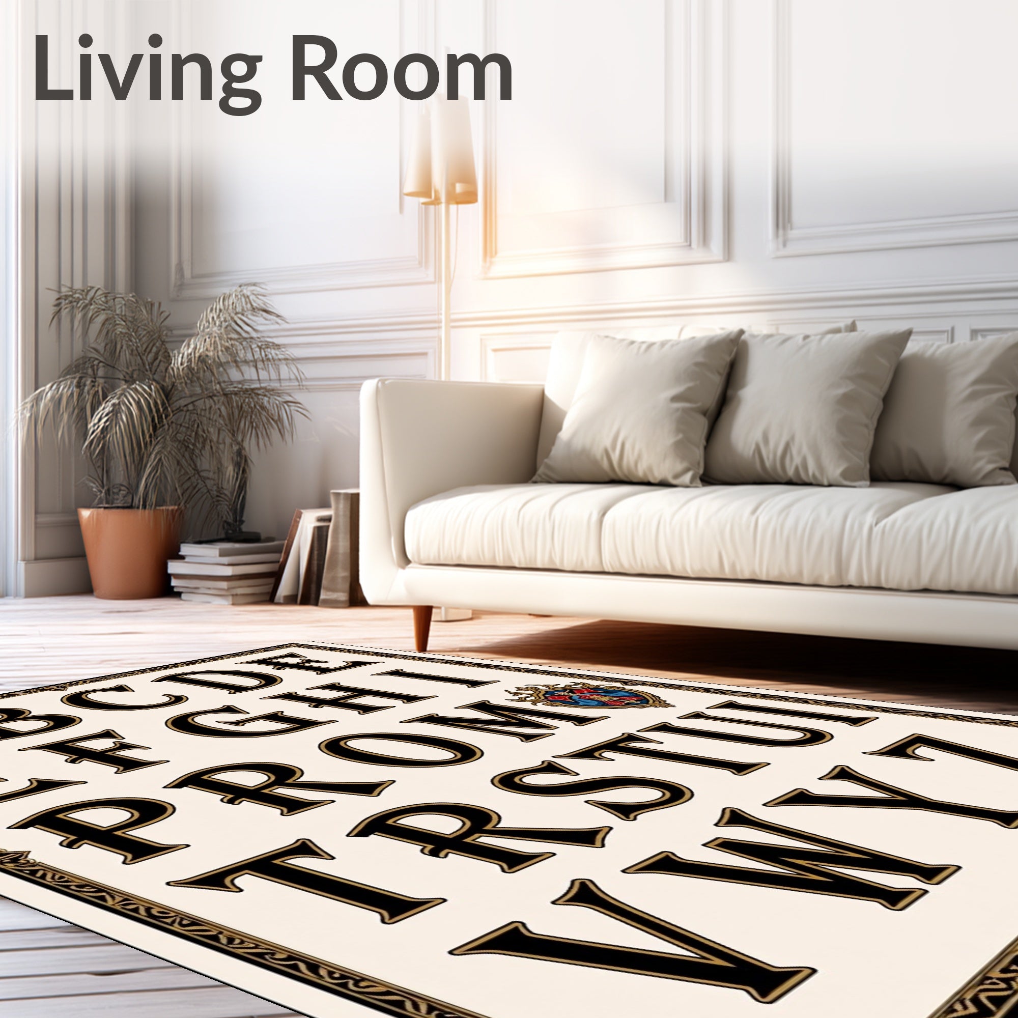 Vintage Serif Alphabet Cream Border Rug