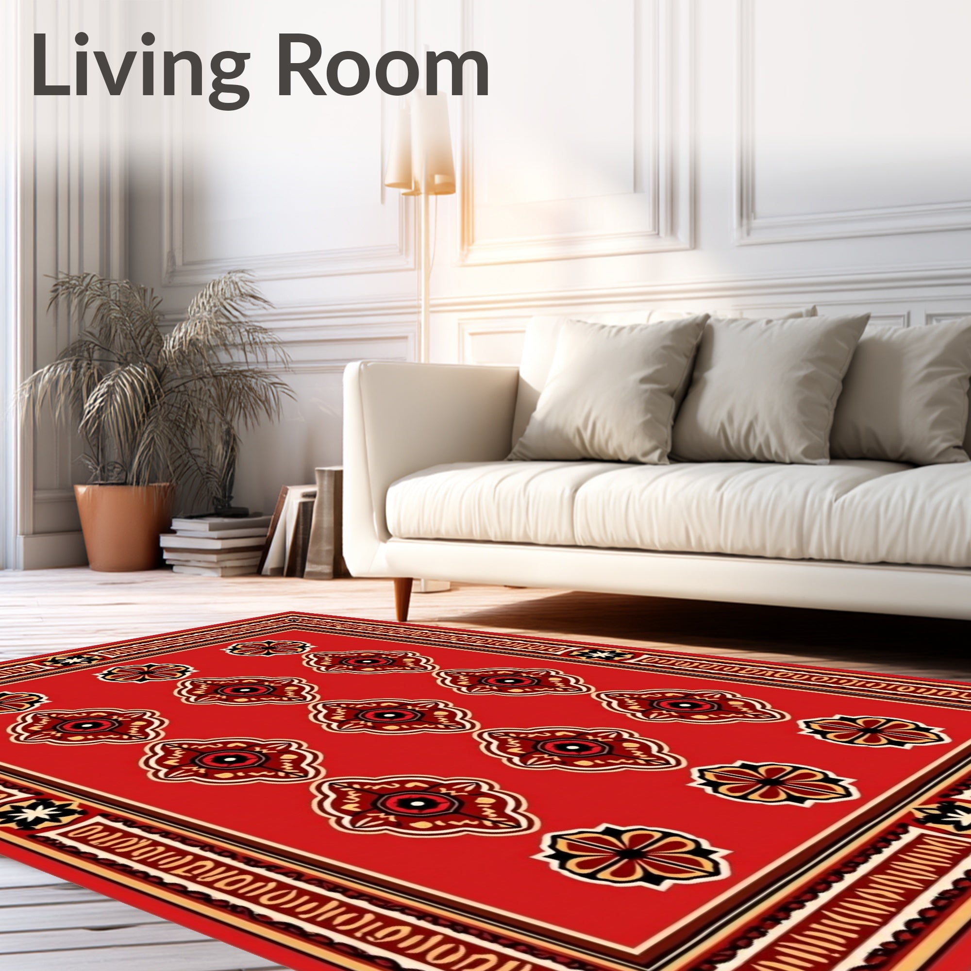 Red Ornamental Geometric Medallions Rug