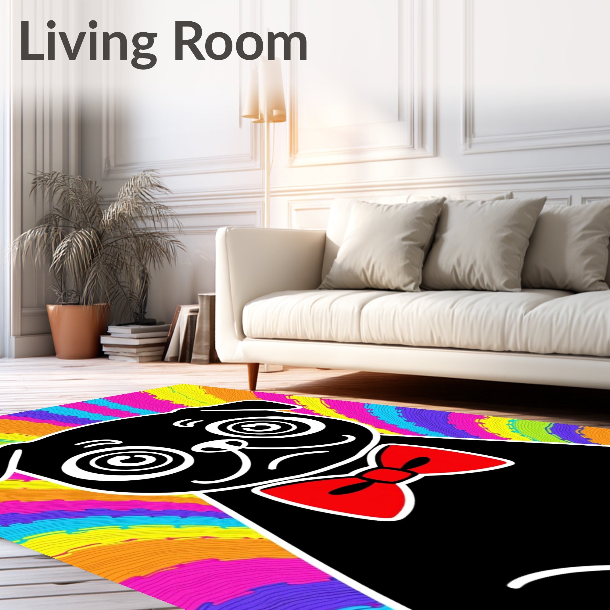 Groovy Black Pug Red Bowtie Rainbow Rug