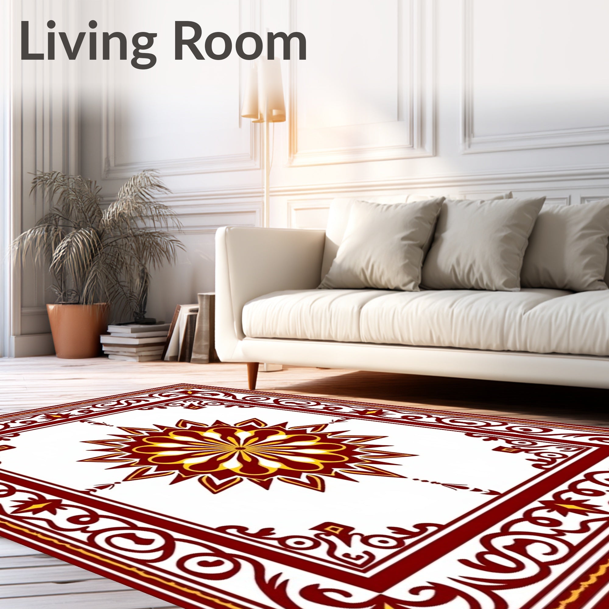 Garnet Gold Floral Centerpiece Frame Rug