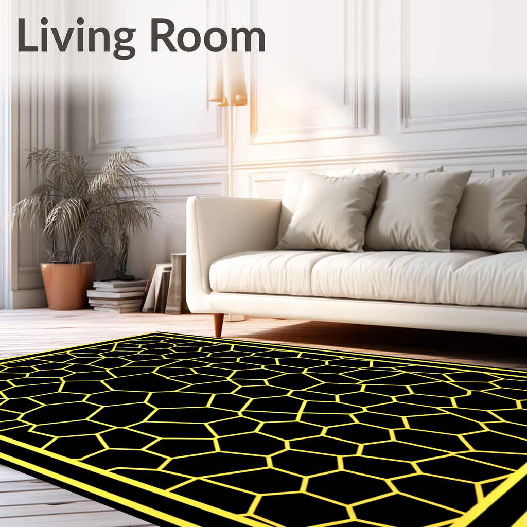 Golden Black Irregular Geometric Border Rug