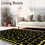 Golden Black Irregular Geometric Border Rug