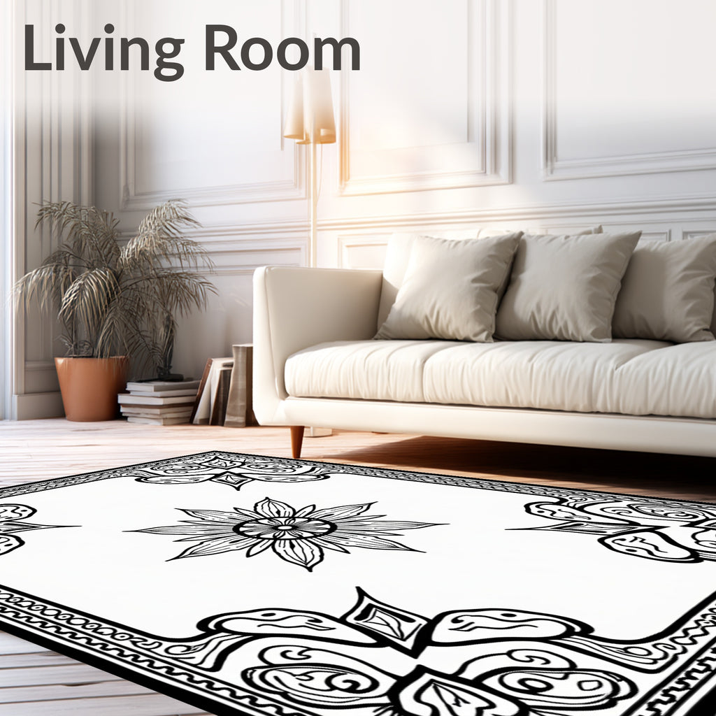 Monochromatic Floral Medallion Bordered Rug