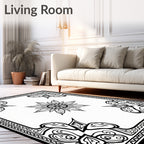 Monochromatic Floral Medallion Bordered Rug