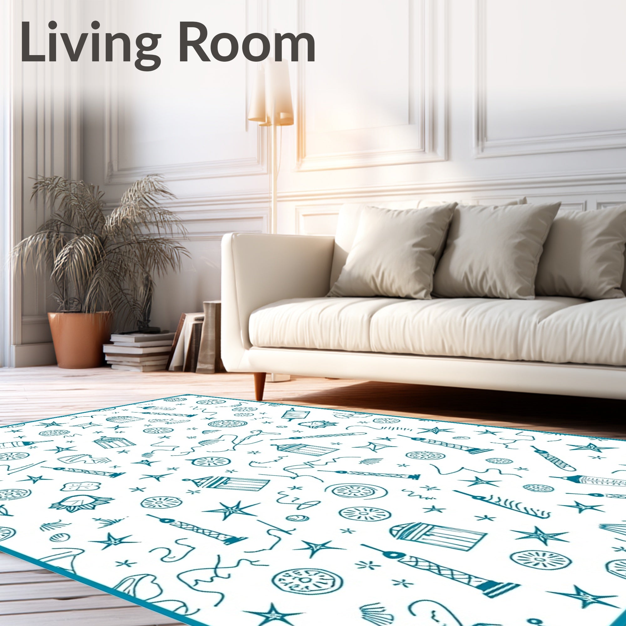 Turquoise Doodle Lantern Starburst Medallion Rug