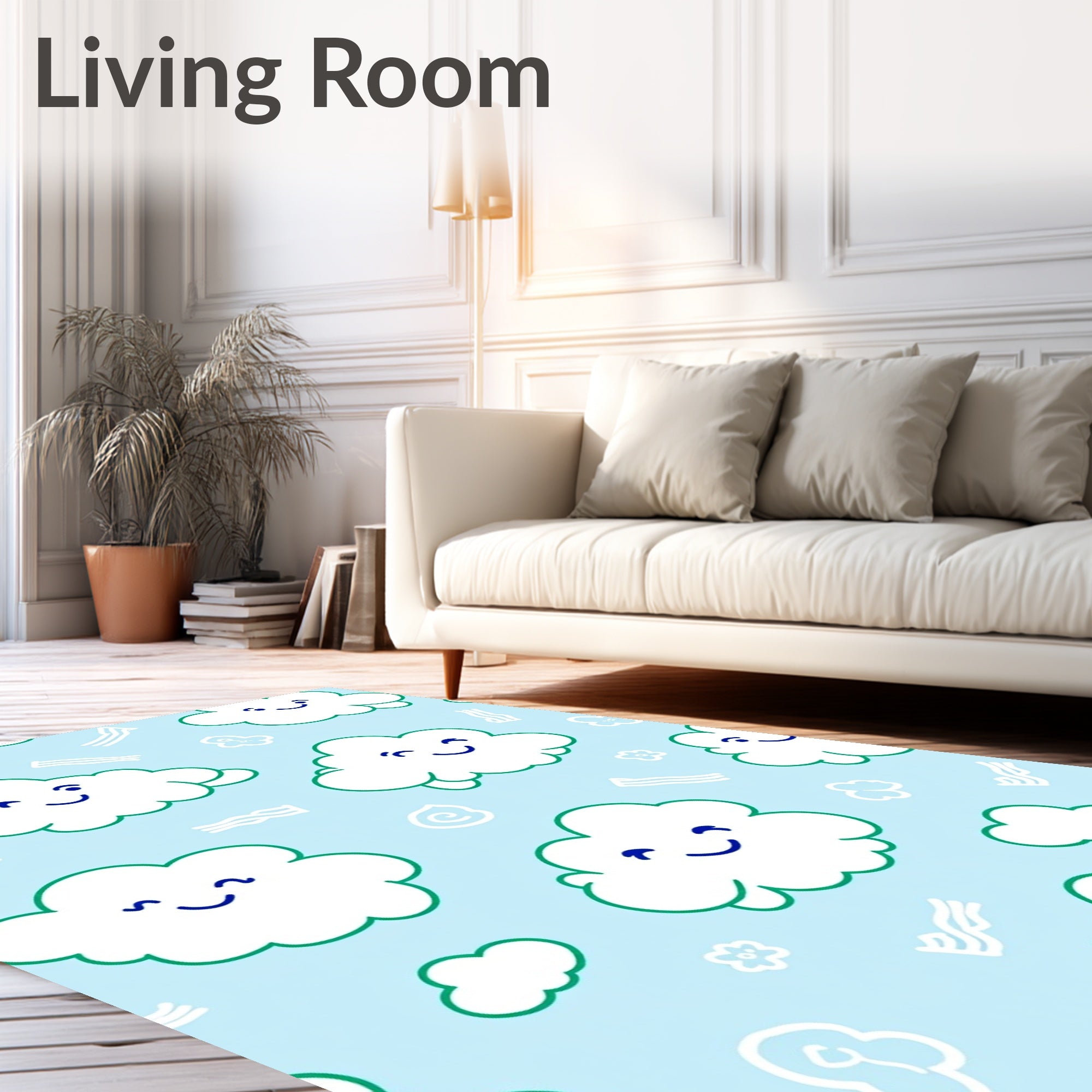 Happy Cloud Blue Sky Whimsical Rug