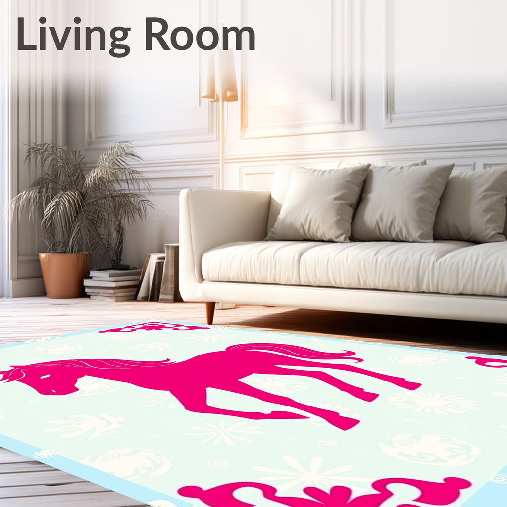 Vibrant Pink Horse Floral Corner Accent Rug