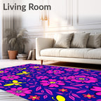 Pink Smiley Flower Yellow Butterfly Garden Rug