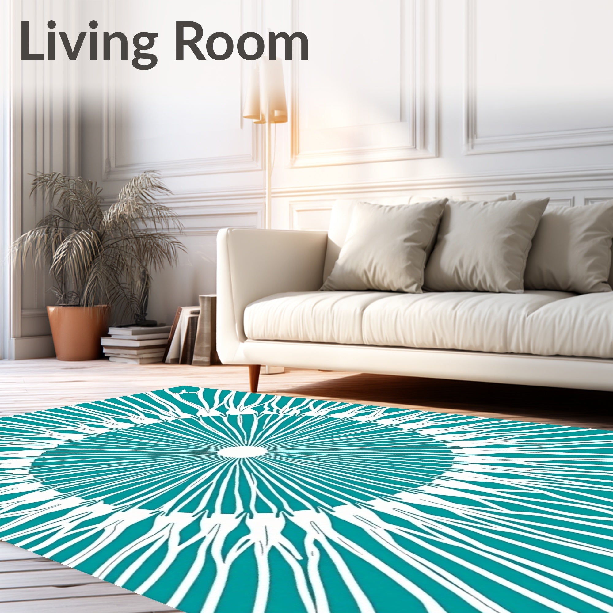 Turquoise White Sunburst Radial Rug