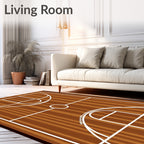 Wooden Basketball Court Lines Rug