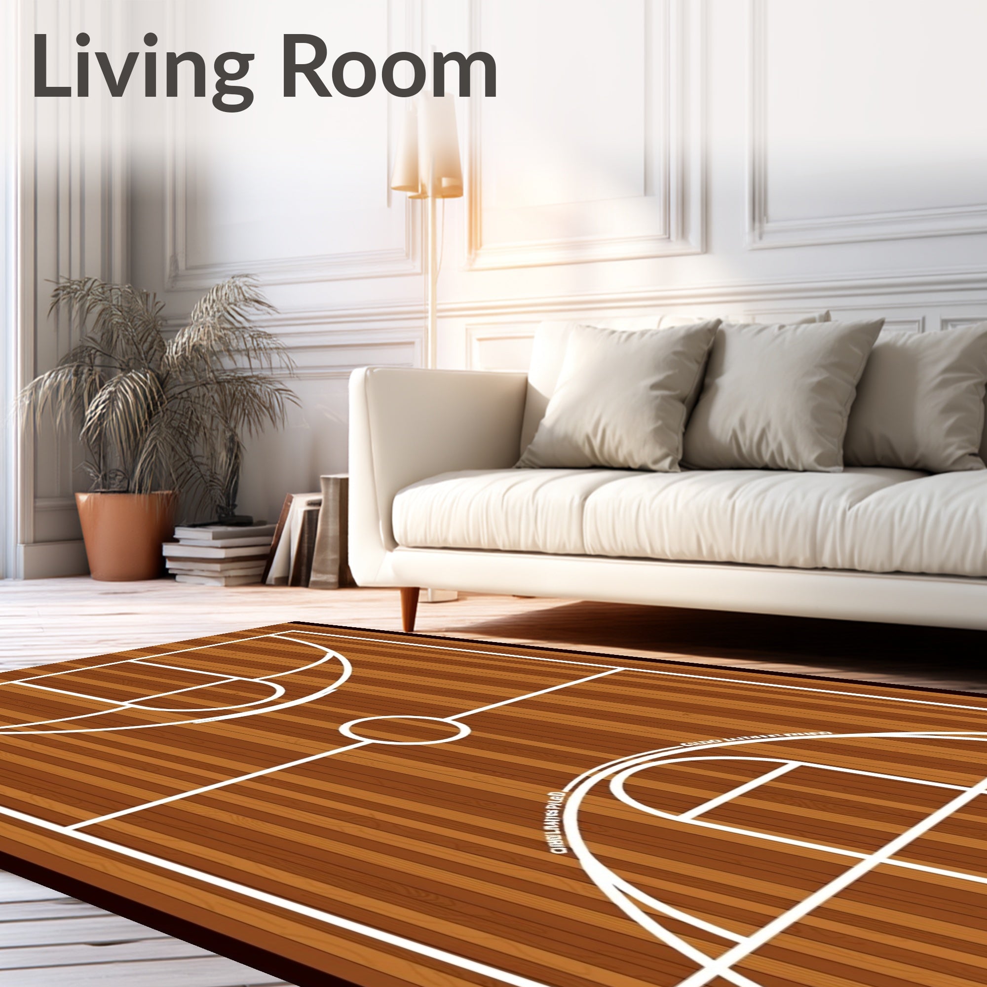 Wooden Basketball Court Lines Rug