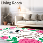 Sweet White Puppy Floral Garden Rug