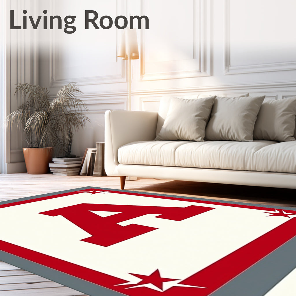 Bold Red Letter A Starry Border Rug