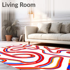 Bold Red Blue Yellow Linear Flow Rug
