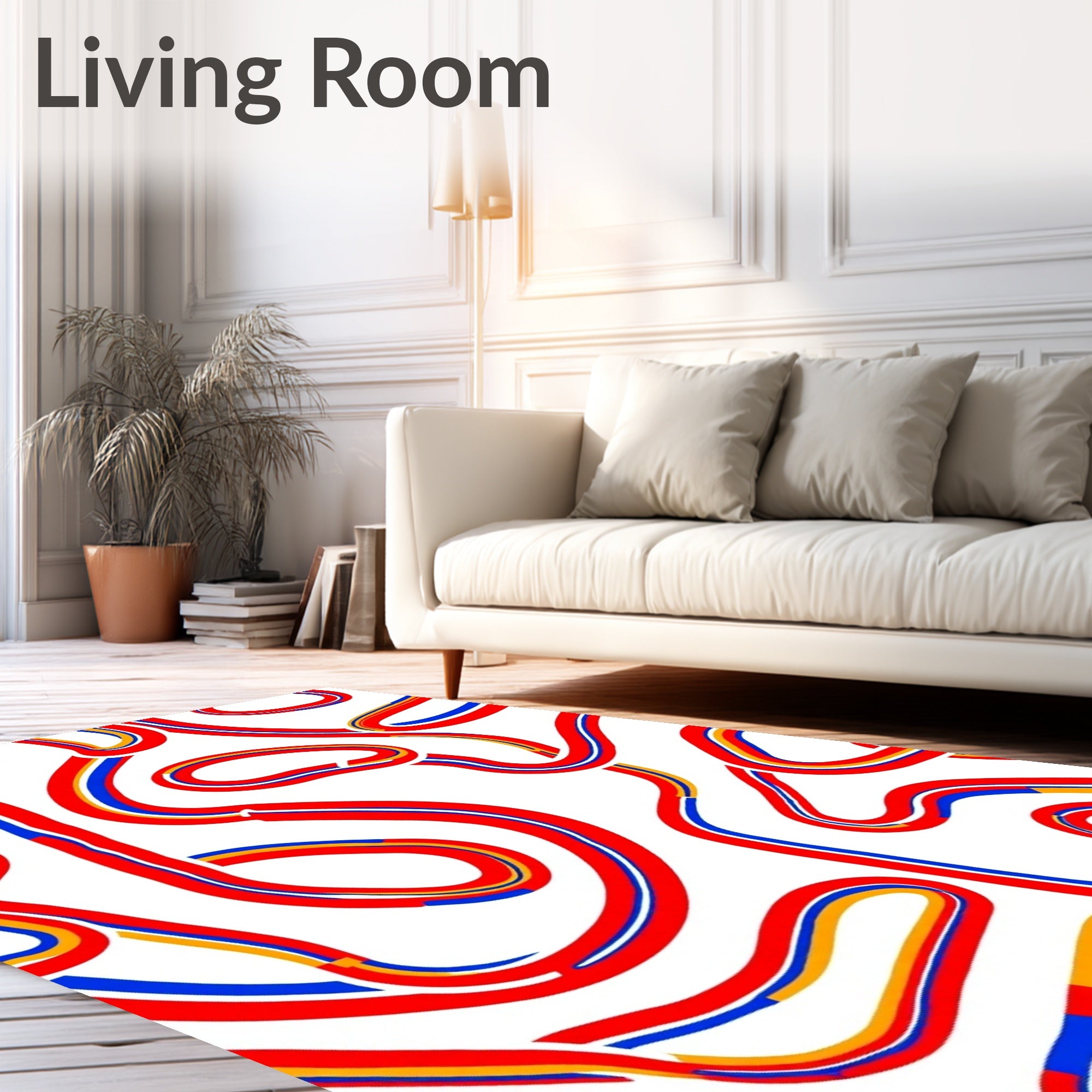 Bold Red Blue Yellow Linear Flow Rug