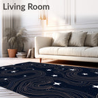 Midnight Sky White Star Swirls Rug