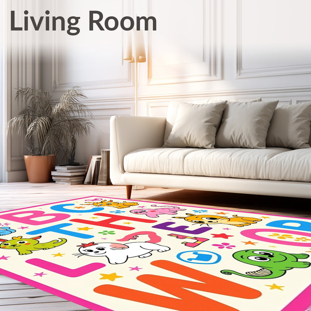 Alphabet Animals Whimsical Cartoon Kids Rug