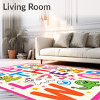 Alphabet Animals Whimsical Cartoon Kids Rug
