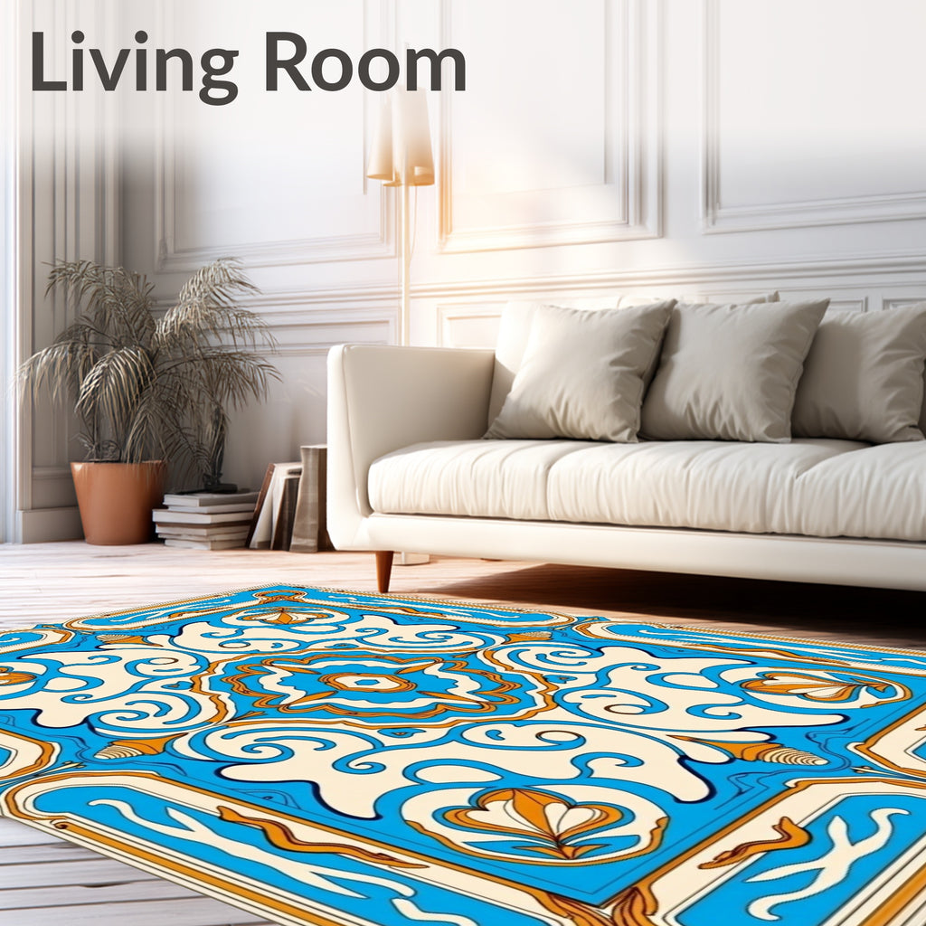 Vibrant Blue and Orange Ornamental Medallion Rug