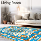 Vibrant Blue and Orange Ornamental Medallion Rug