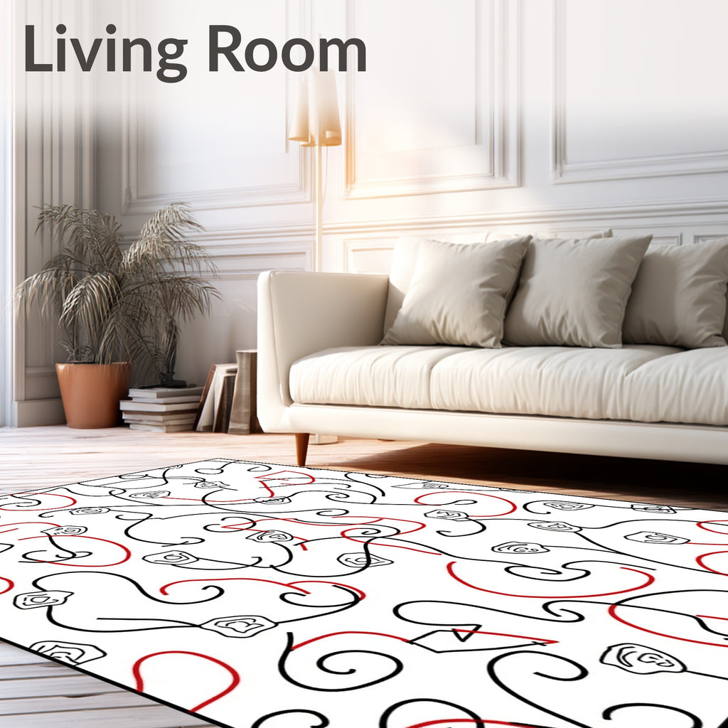 Abstract Red Black Scribble Buds Rug