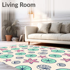 Pink Starfish Teal Circles Shells Rug