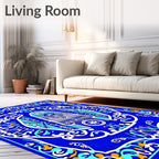 Bold Blue Ornate Floral Clock Rug