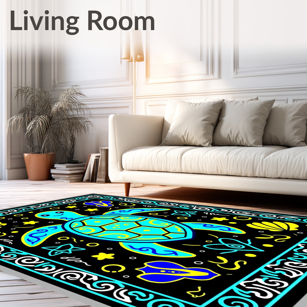 Whimsical Teal Turtle Marine Life Rug