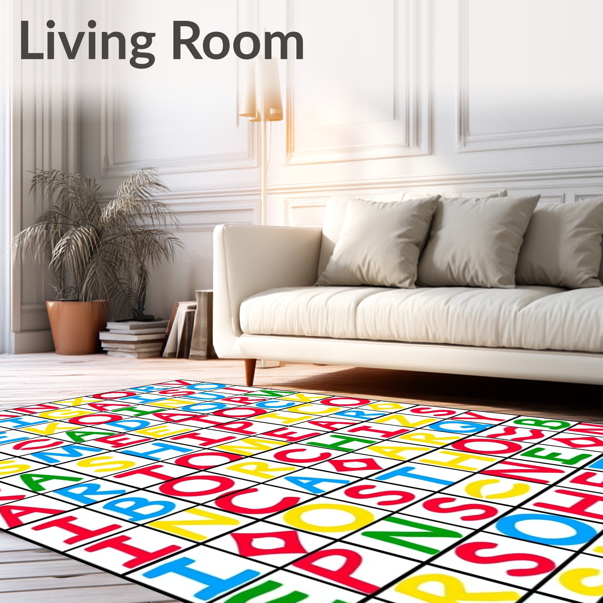 Bold Multicolored Alphabet Grid Rug
