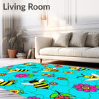 Happy Yellow Bees Floral Playful Rug