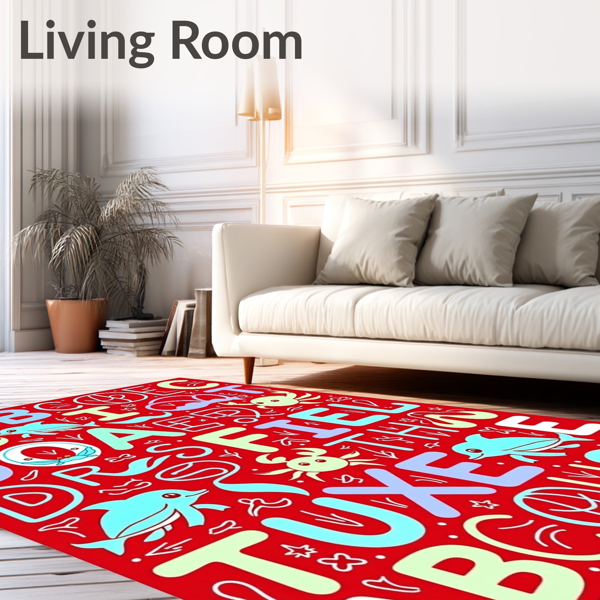 Alphabet Sea Creatures Red Collection Rug