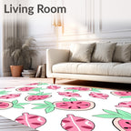 Pink Watermelon Slices Green Leaves Rug