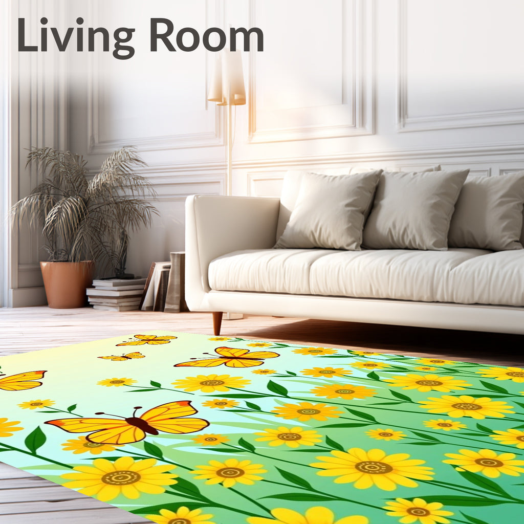 Whimsical Yellow Butterflies Meadow Rug
