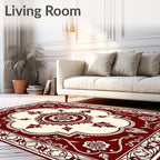 Rich Crimson Bloom Scrollwork Square Rug