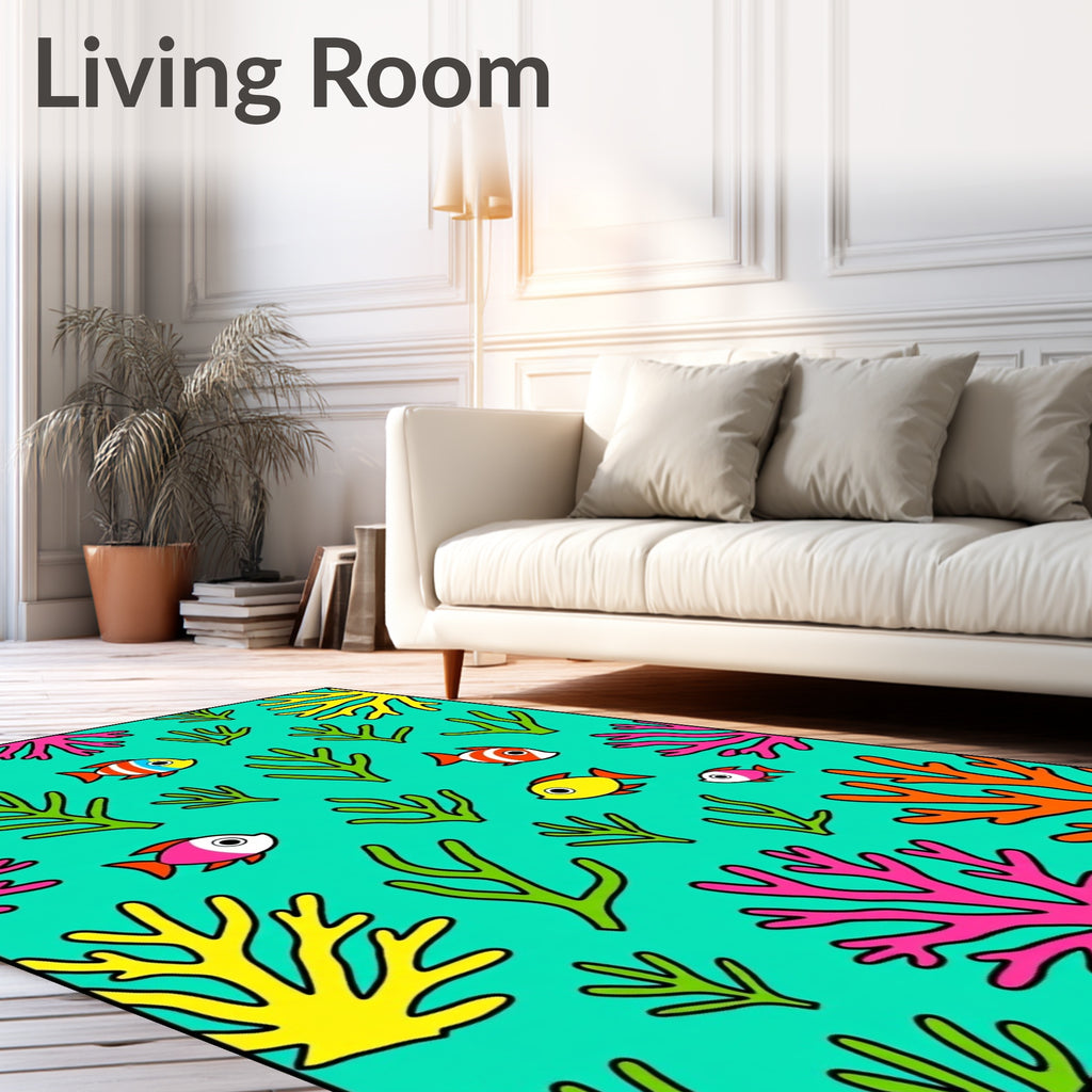 Coral Fish Turquoise Ocean Scene Rug