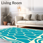Teal Cream Hexagonal Mosaic Border Rug
