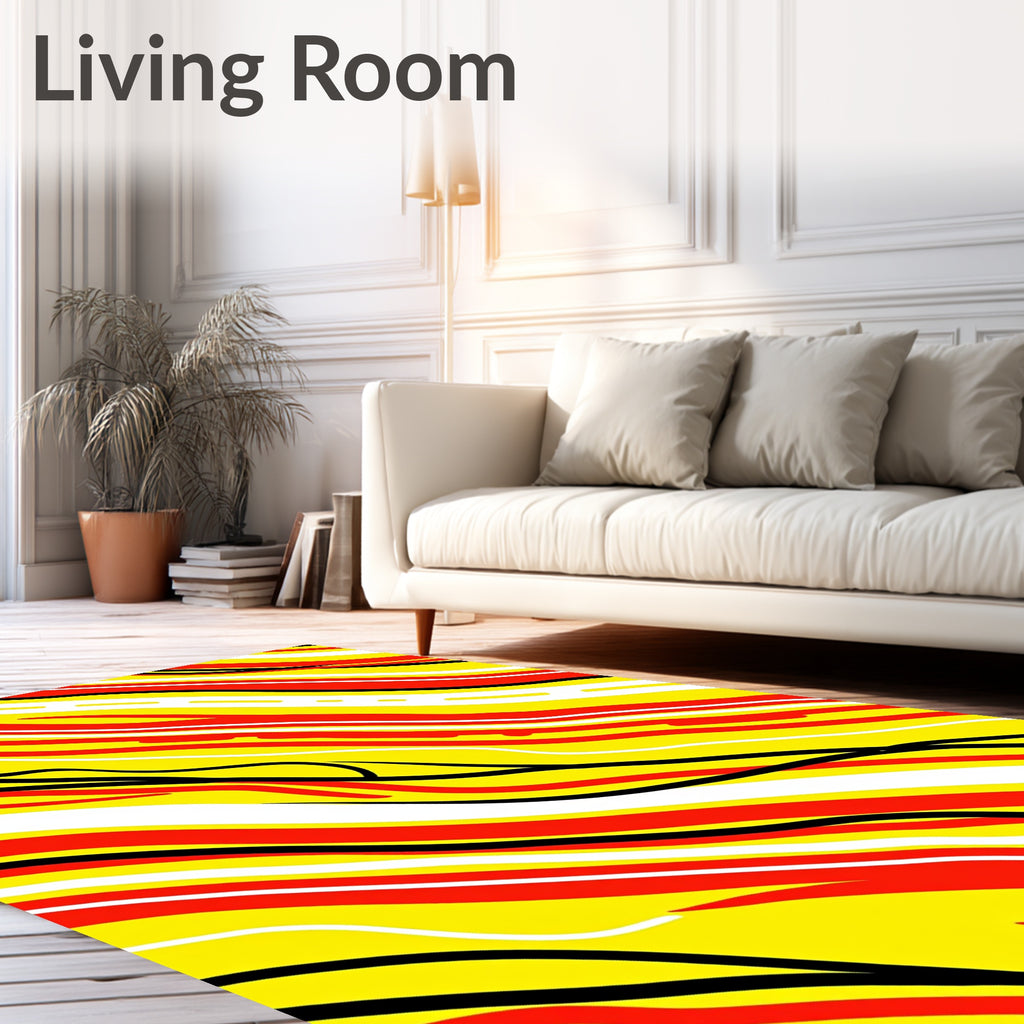 Vibrant Red Yellow Wave Stripe Rug