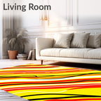 Vibrant Red Yellow Wave Stripe Rug