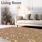 Brown Gold Yellow Medallion Square Rug