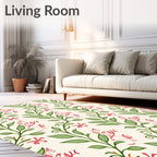 Delicate Pink Blossoms Green Vines Rug