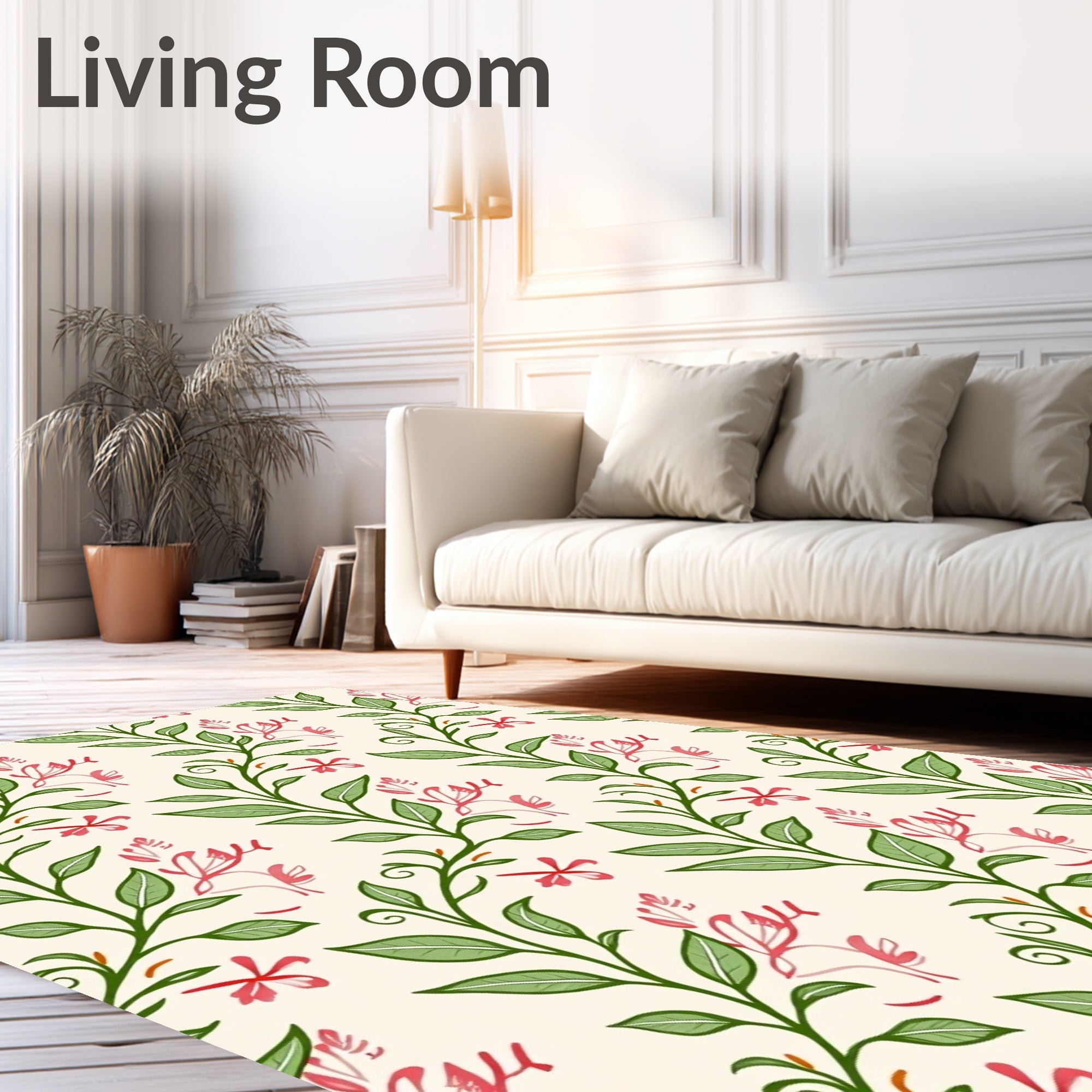Delicate Pink Blossoms Green Vines Rug