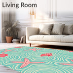 Aqua Pink Starfish Seashell Swirls Rug