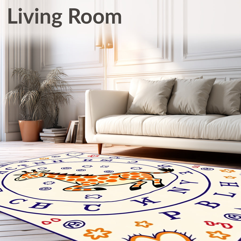 Whimsical Orange Giraffe Alphabet Circle Rug