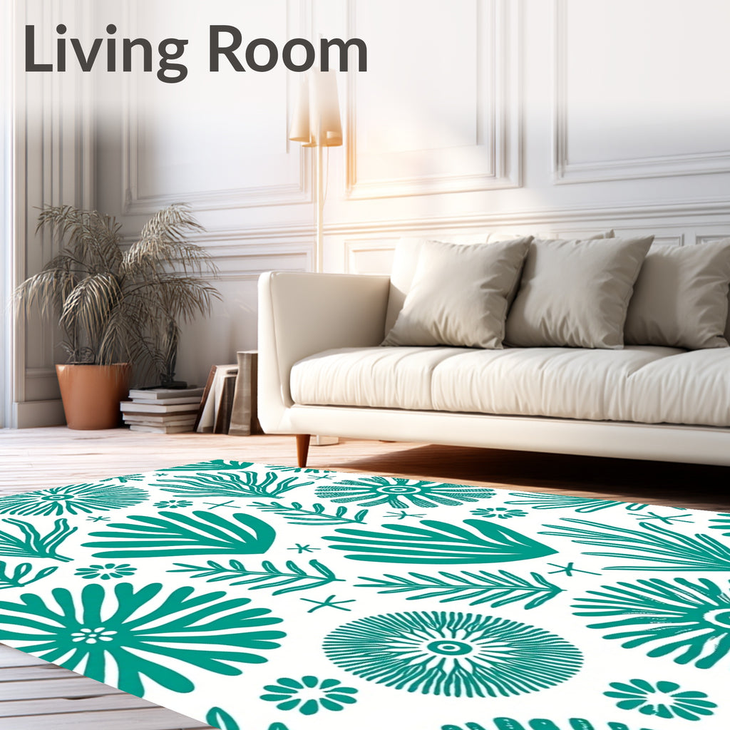 Teal Organic Botanical Collage Rug
