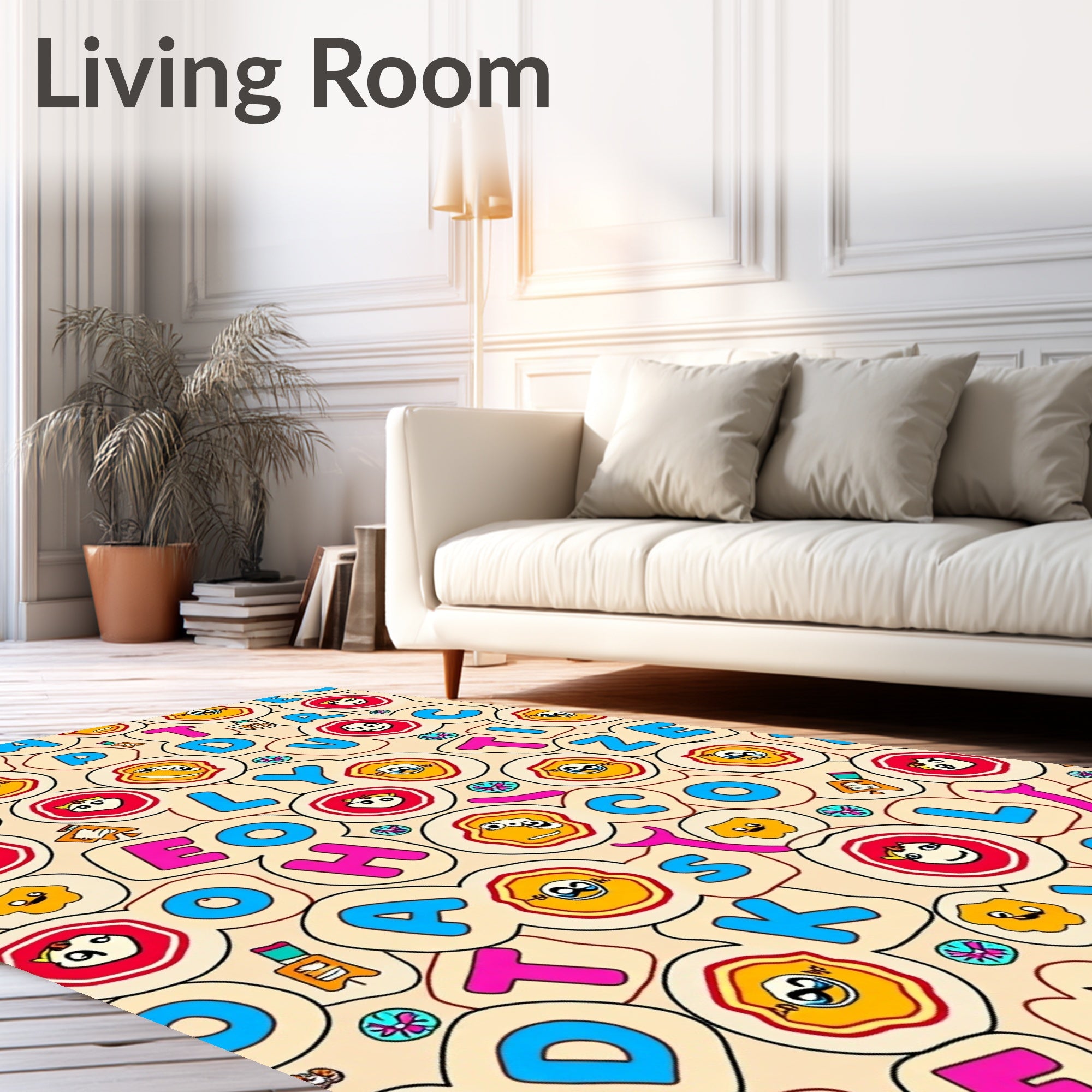 Whimsical Alphabet Faces Cream Rug