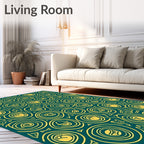Yellow Faces Spiral Teal Rug