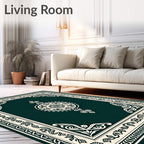 Forest Green Cream Floral Medallion Rug