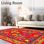 Vibrant Red Yellow Skull Floral Whimsy Rug